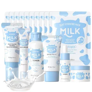 Milk Skincare Routine Set, Deep Moisturizing Face Care Set, Anti Aging, Improves Skin Elasticity, Gentle and Soothing, Reduces Skin Dullness, Skincare Gift Sets for Women Girl