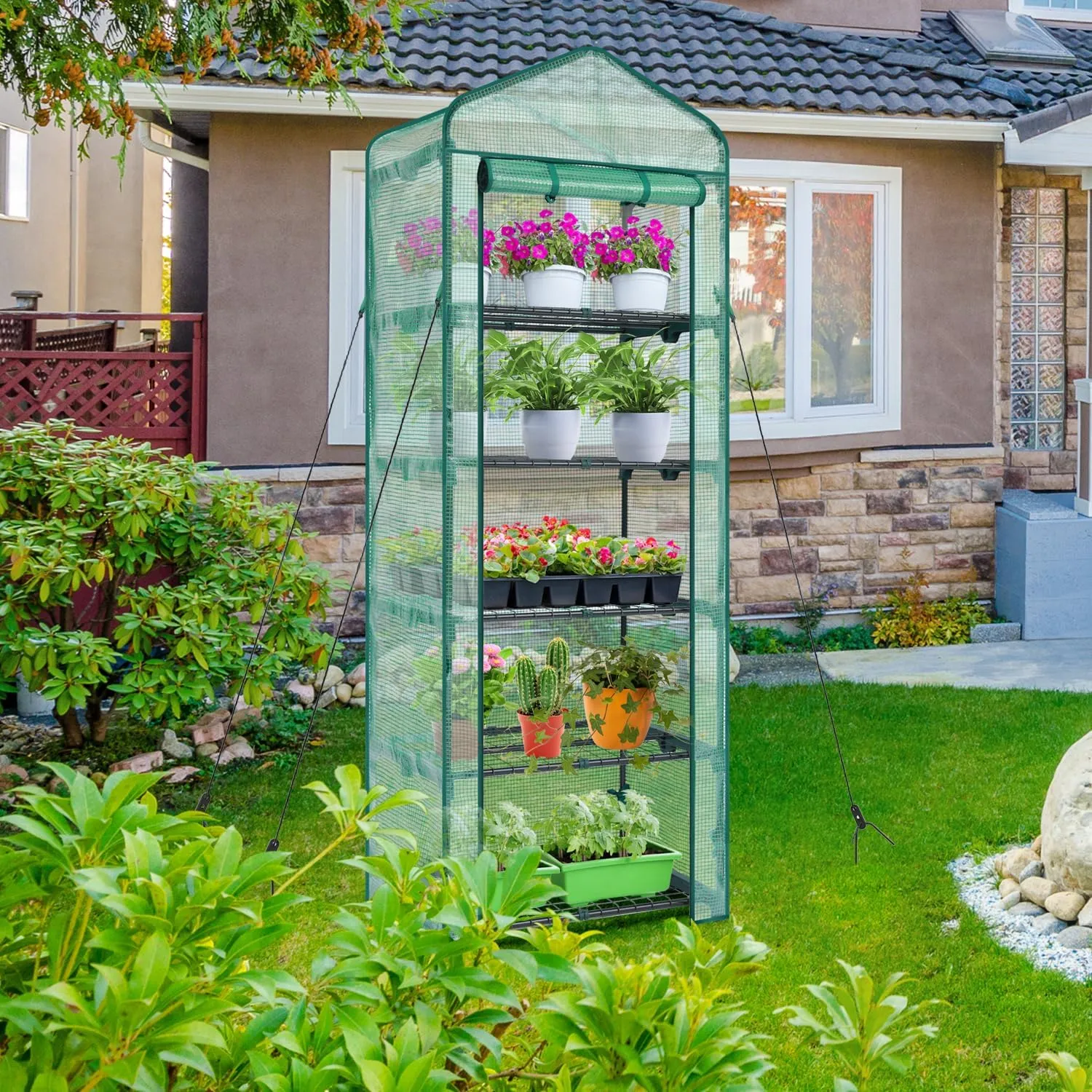 Mini Greenhouse for Indoor Outdoor: Ohuhu Small Plastic Plant Green House 5-Tier Rack Stand Portable Greenhouses with Durable PE Cover for Seedling, Ideal Gardening Gifts for Women Men