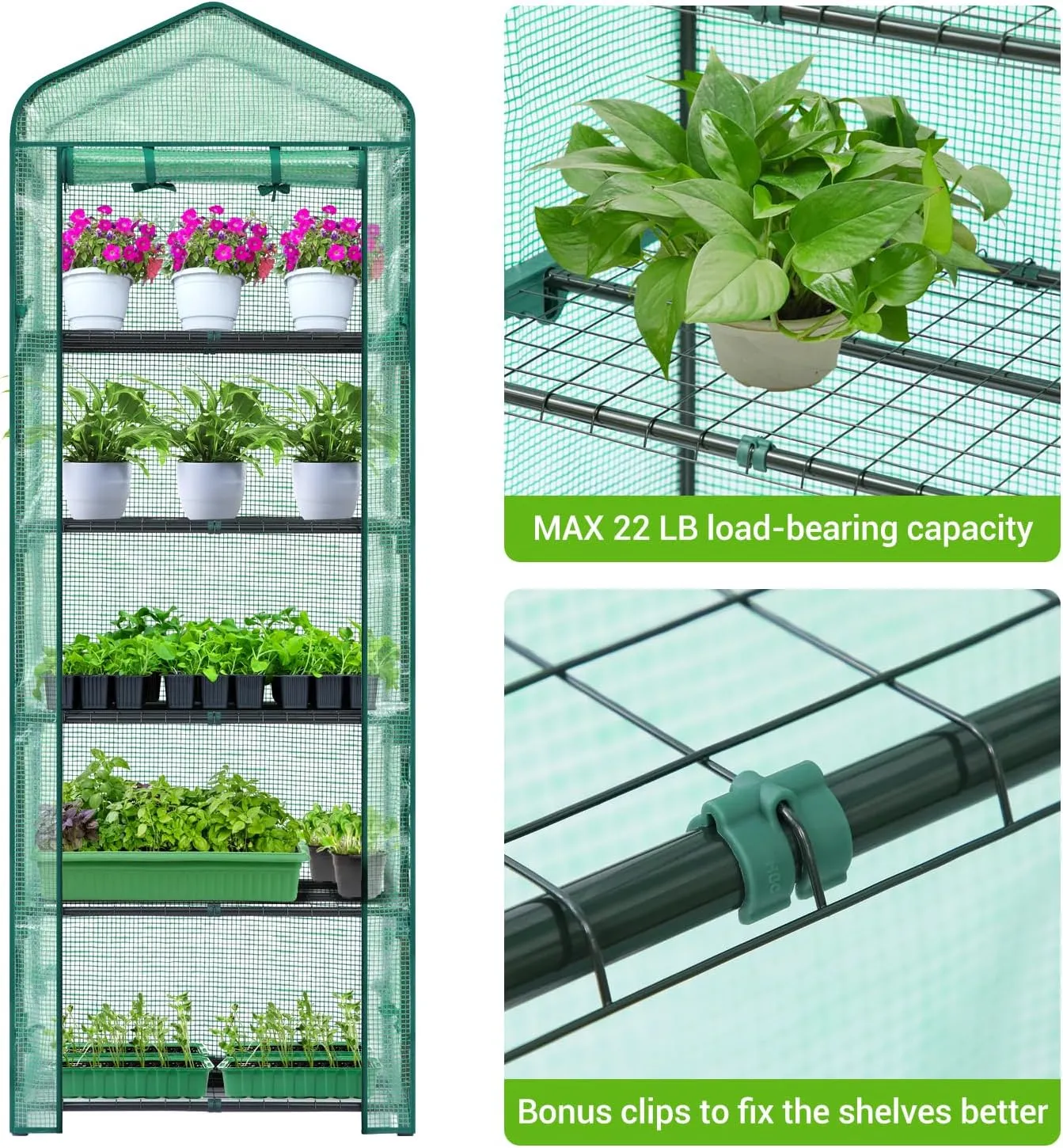 Mini Greenhouse for Indoor Outdoor: Ohuhu Small Plastic Plant Green House 5-Tier Rack Stand Portable Greenhouses with Durable PE Cover for Seedling, Ideal Gardening Gifts for Women Men