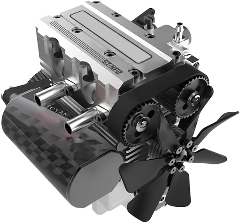 Mini Metal Engine Model, ST-NF2 7.0cc Mini Inline 2 Cylinders Four-Stroke Air-Cooled Nitro Interal Combustion Engine Model Kit, Education Toy for Adults and Teens (Silver)