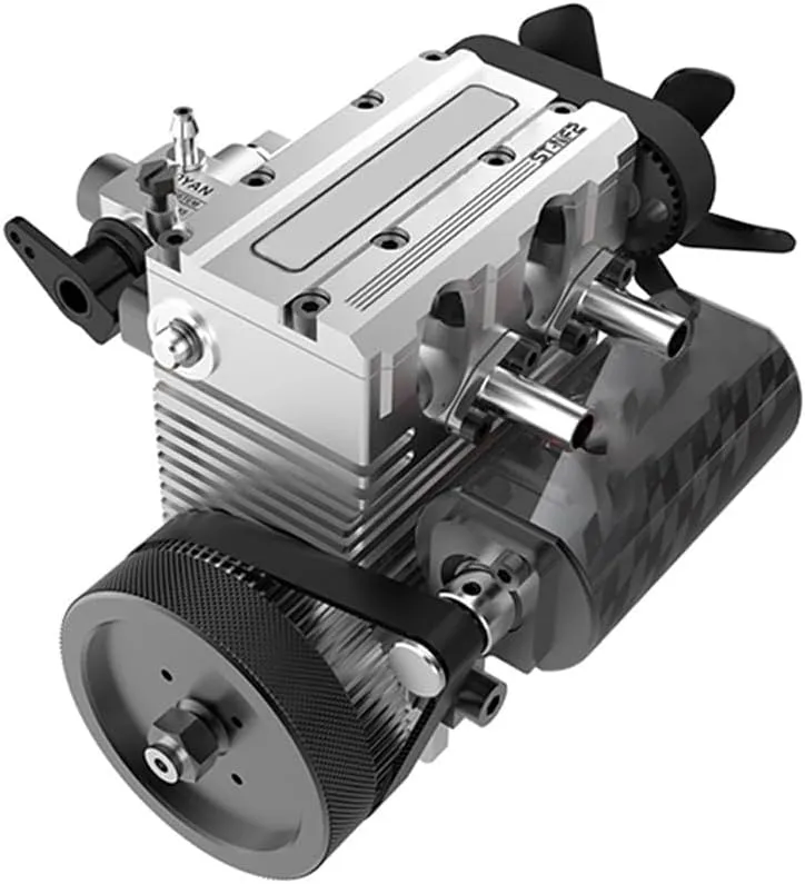 Mini Metal Engine Model, ST-NF2 7.0cc Mini Inline 2 Cylinders Four-Stroke Air-Cooled Nitro Interal Combustion Engine Model Kit, Education Toy for Adults and Teens (Silver)