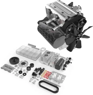 Mini Metal Engine Model, ST-NF2 7.0cc Mini Inline 2 Cylinders Four-Stroke Air-Cooled Nitro Interal Combustion Engine Model Kit, Education Toy for Adults and Teens (Silver)