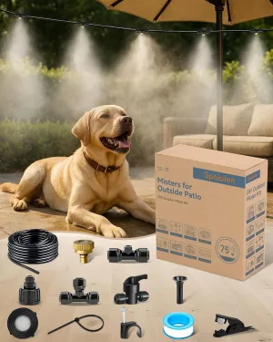 Misters for Outside Patio – 28 FT Water Misting Cooling System, DIY Outdoor Cooling Mister Kit with 7 Brass Mist Nozzles, Misters for Garden, Greenhouse, Fan, Umbrella, Canopy, Porch, BBQ