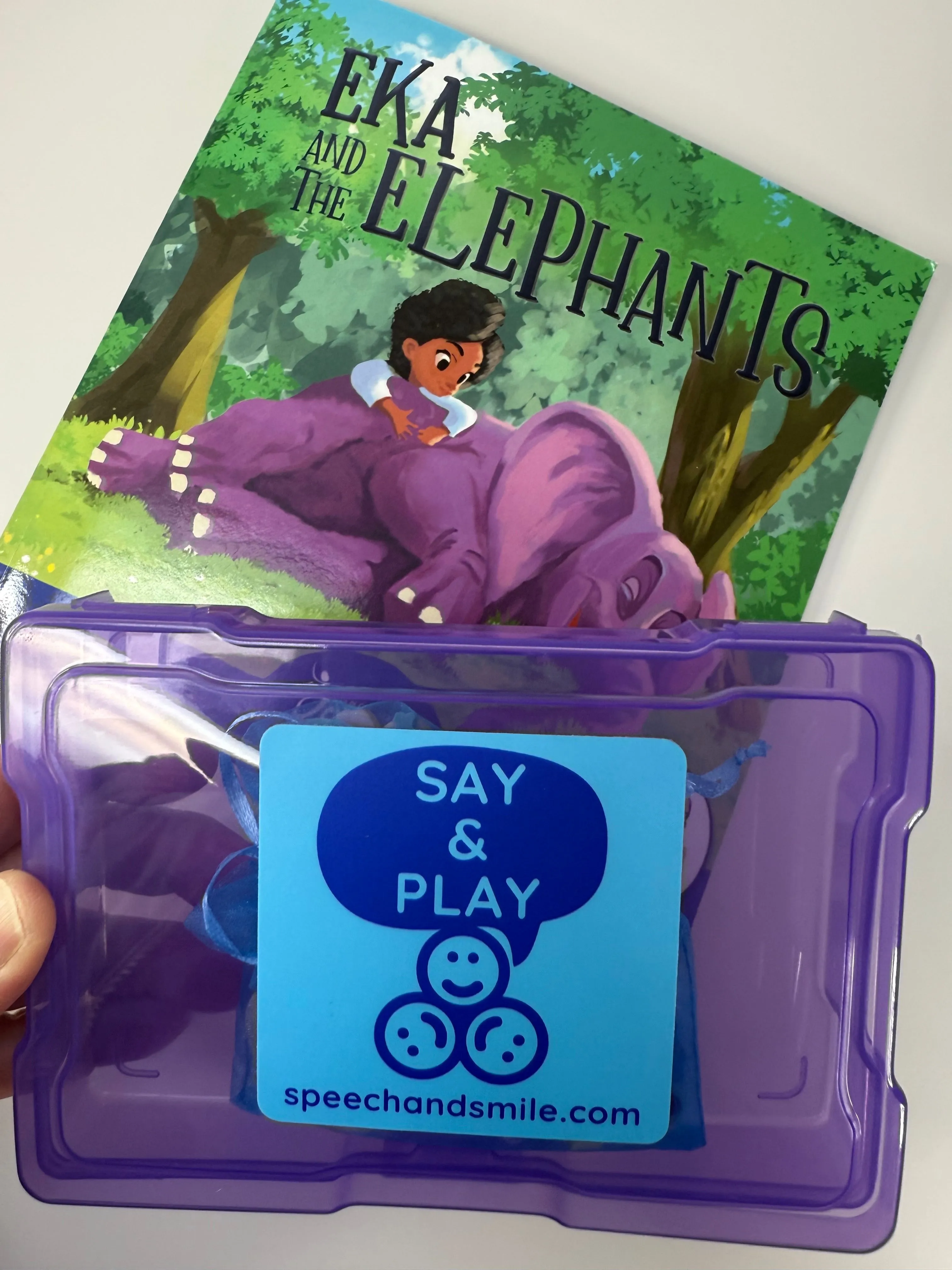 Monthly DEAL Story Kit of Month Eka and the Elephants Mini Objects Speech Therapy Say and Play Set Book with MINIS and MOVEMENT!