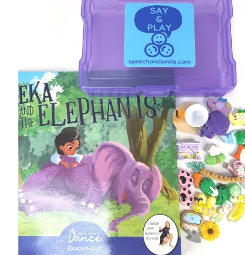 Monthly DEAL Story Kit of Month Eka and the Elephants Mini Objects Speech Therapy Say and Play Set Book with MINIS and MOVEMENT!