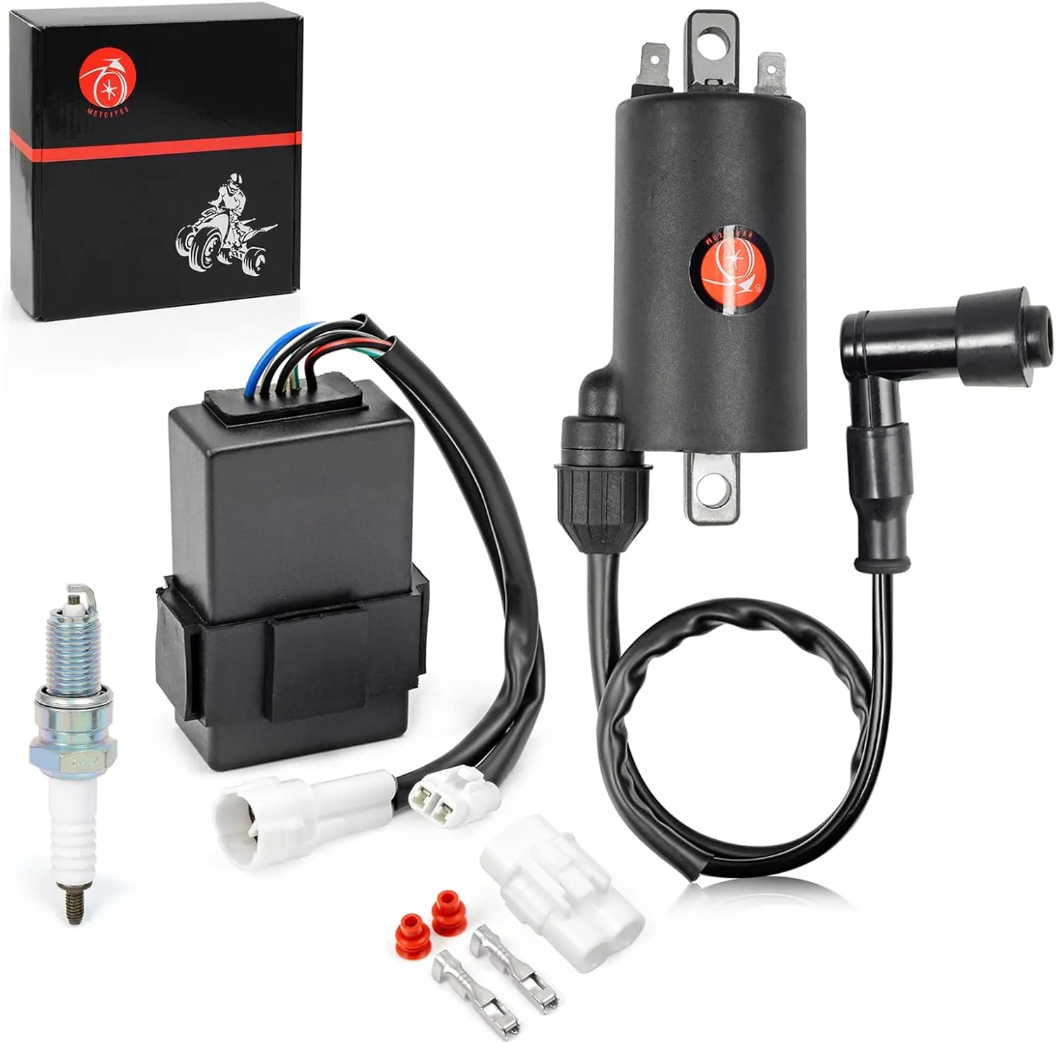 MOTO1988 Ignition Coil and Igniter CDI & Spark Plug Kit For Kawasaki Bayou 300 KLF300 1988-2004