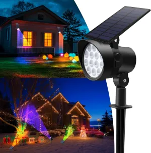 Multicolor Solar Lights Outdoor Dimmable, Color Changing Solar Spotlights Outdoor with 9 Lighting Modes, RGB Landscape Spotlights Waterproof for Christmas Garden Yard Halloween, 4 Pack