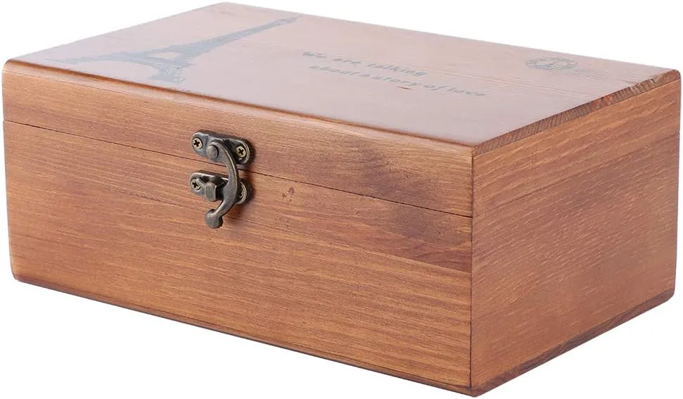 Multifunction Vintage Sewing Box, Pine Wood Pin Head Thread Storage, DIY Sewing Knitting Tool with Retro Iron Pattern (Tower Empty Box)