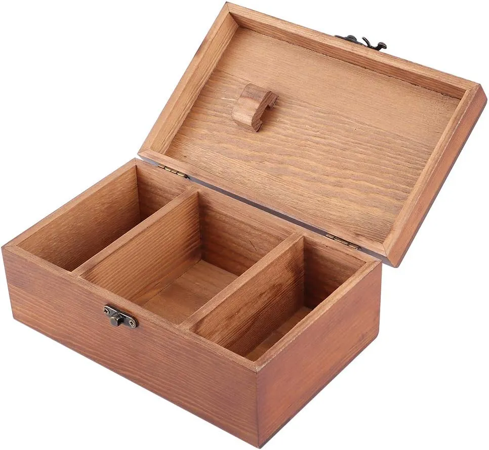 Multifunction Vintage Sewing Box, Pine Wood Pin Head Thread Storage, DIY Sewing Knitting Tool with Retro Iron Pattern (Tower Empty Box)