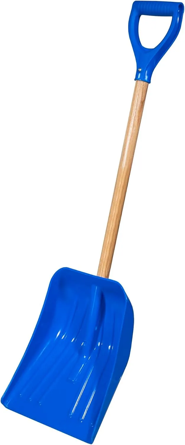 Multipurpose Car & Trunk Shovel - Heavy-Duty Ash Hardwood Handle & Non-Stick Plastic Blade - Compact, Lightweight & Durable for Snow, Soil, Mulch & Gardening, Blue, 10in
