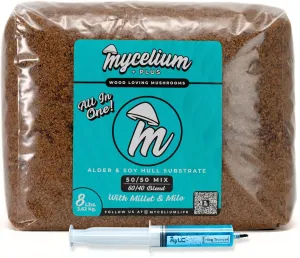 Mycelium Mushroom Growing Kit, King Trumpet Gourmet I Alder & Soy Hull Substrate I High Yield Proprietary Mix I Sterile Grow Bag with 20ml Liquid Culture Syringe for Starter & Pro Home Growers, 8lbs