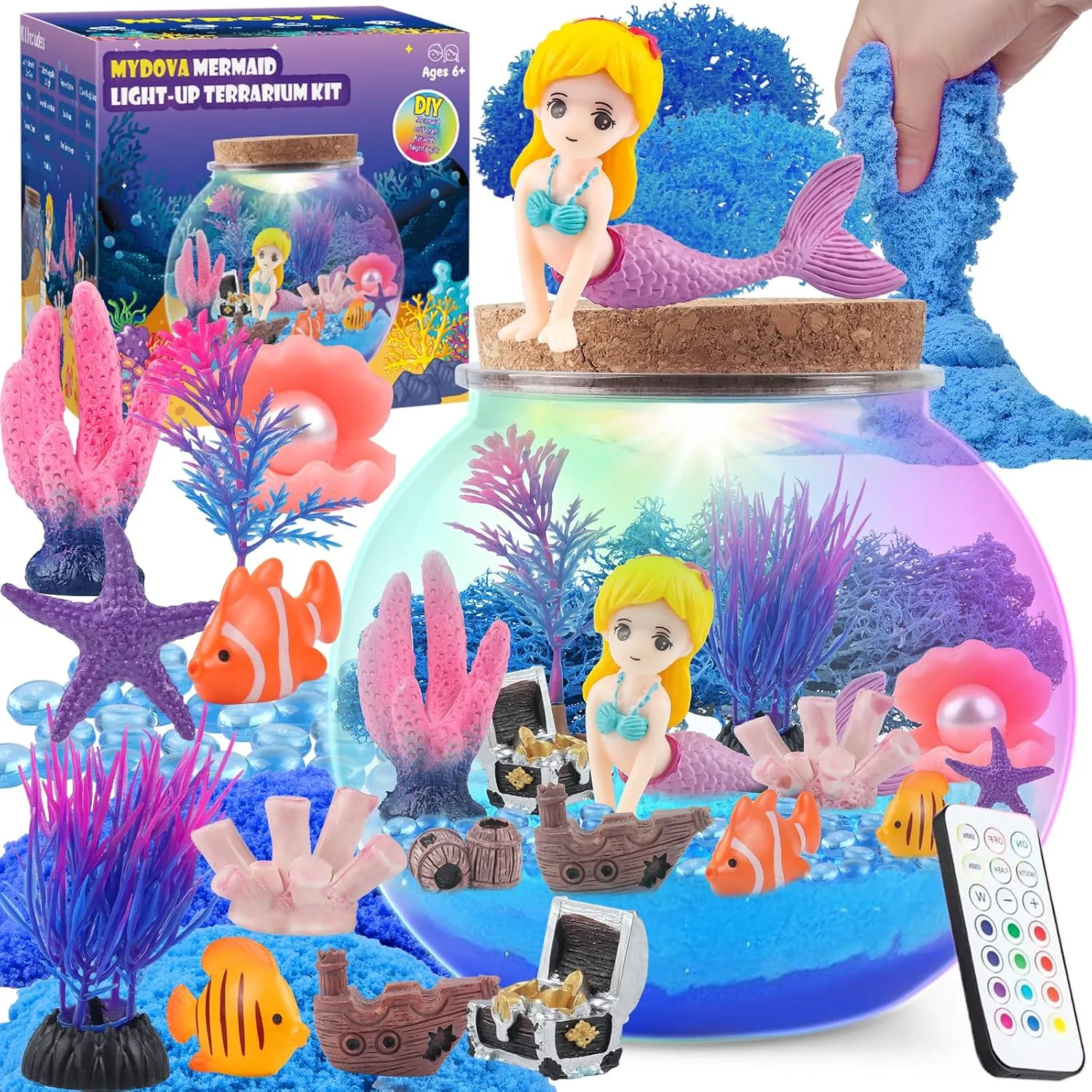 MYDOVA Mermaid Terrarium Craft Kit for Girls - LED Night Light Up & Remote Mermaid Birthday Gifts Toys for Girls Age 6 7 8 9 10 11 12 Year Old Best Birthday DIY Arts and Crafts Kits