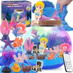 MYDOVA Mermaid Terrarium Craft Kit for Girls - LED Night Light Up & Remote Mermaid Birthday Gifts Toys for Girls Age 6 7 8 9 10 11 12 Year Old Best Birthday DIY Arts and Crafts Kits