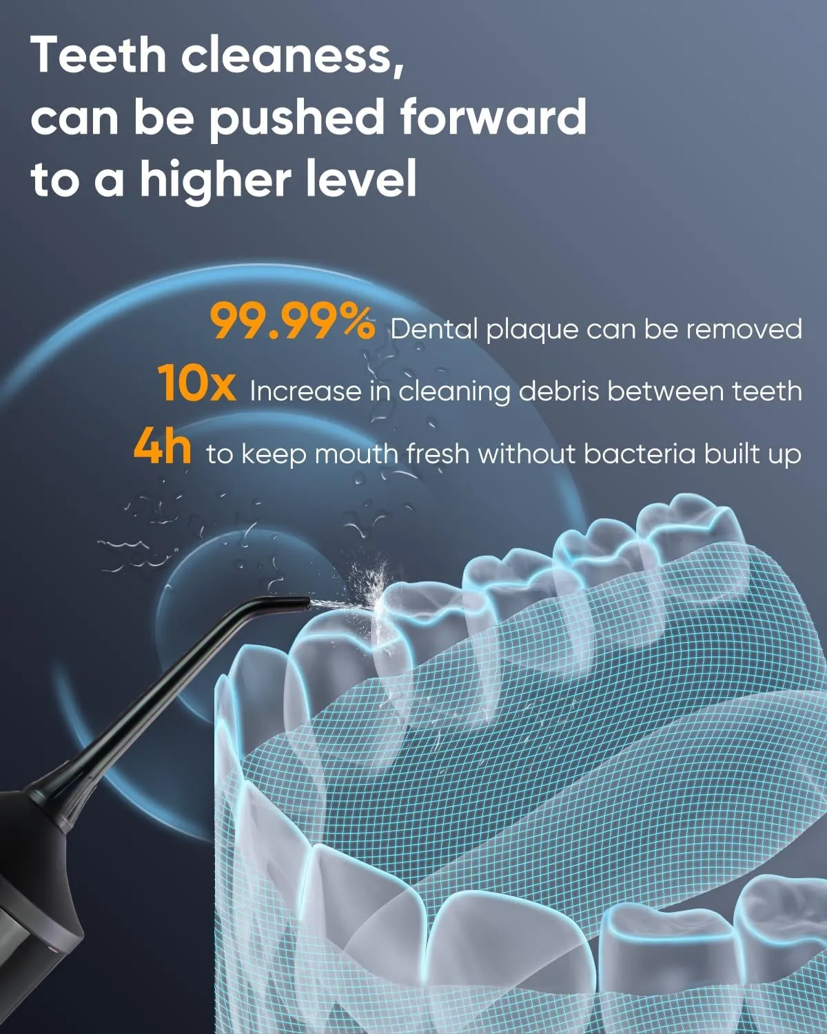 MySmile LP221 UVC Sterilizable Cordless Water Flossers for Teeth 335ML Portable OLED Display Dental Flosser with 4 Modes 8 Jet Tips and a Storage Pouch for Home and Travel (Midnight Black)