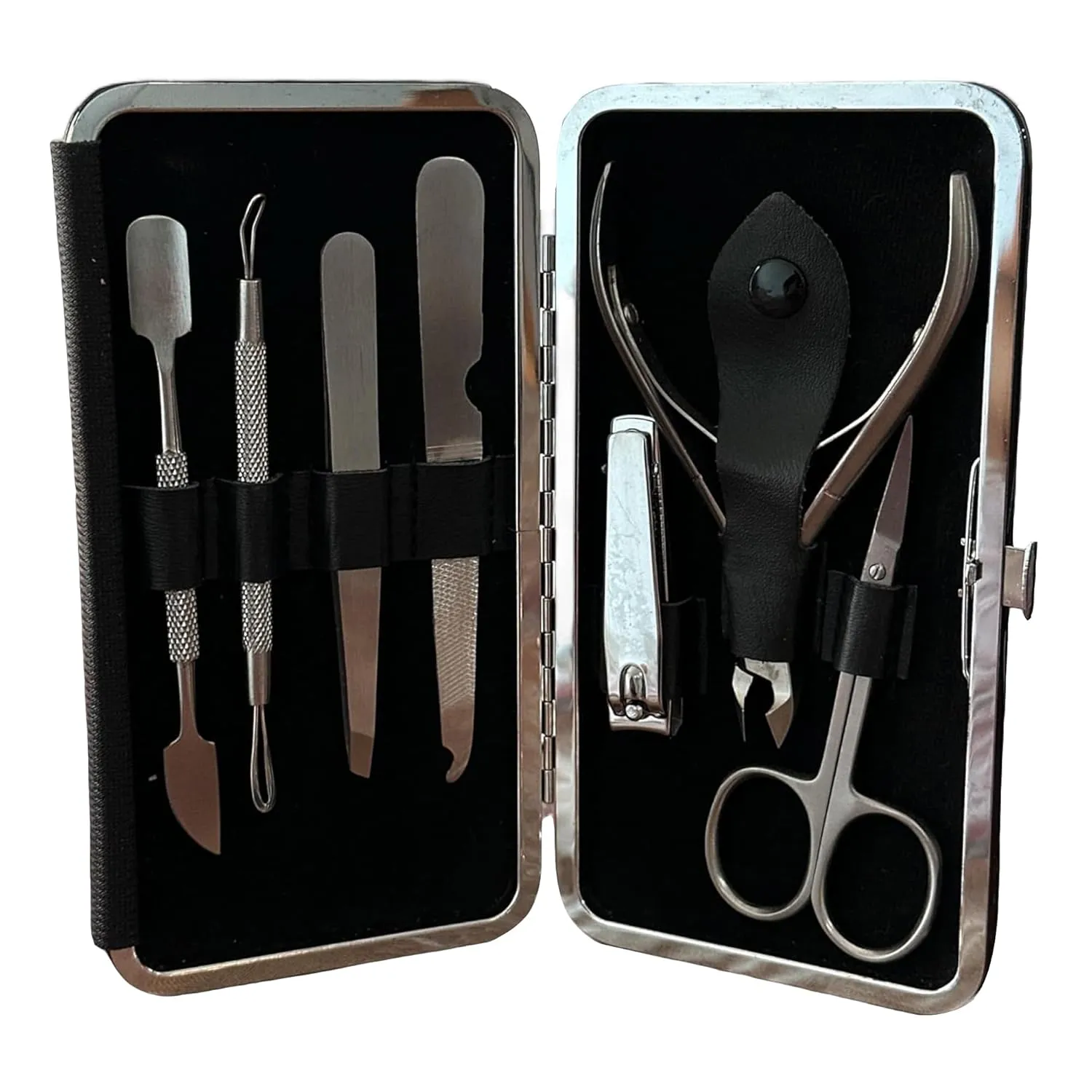 Nail Clippers Set - 7 Piece Professional Manicure and Pedicure Kit, Stainless Steel Grooming Tools for Fingernails and Toenails, with Luxurious Travel Case Silver Color New