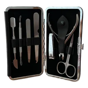 Nail Clippers Set - 7 Piece Professional Manicure and Pedicure Kit, Stainless Steel Grooming Tools for Fingernails and Toenails, with Luxurious Travel Case Silver Color New