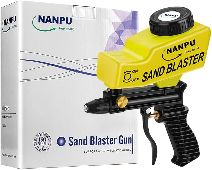 NANPU Air Sand Blaster Gun with Gravity Feed - Ceramic Nozzle, Metal Body | for Paint, Rust Removal, and Glass Etching | Versatile for Aluminum, Sand, Walnut Shells, and Soda Blasting Applications