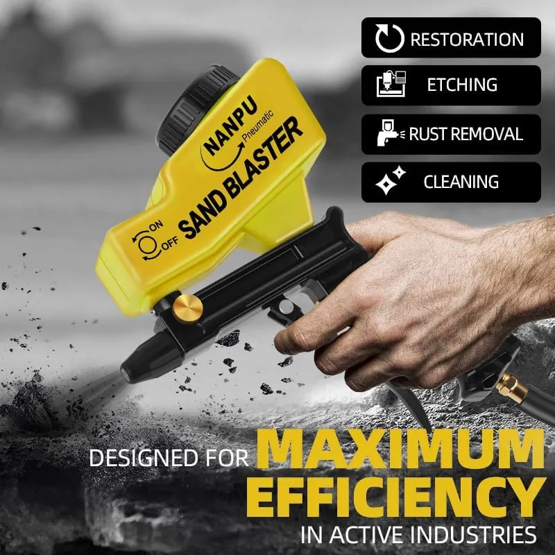 NANPU Air Sand Blaster Gun with Gravity Feed - Ceramic Nozzle, Metal Body | for Paint, Rust Removal, and Glass Etching | Versatile for Aluminum, Sand, Walnut Shells, and Soda Blasting Applications