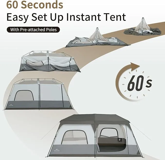Naturehike Cape 6 Person 8 Person Camping Tent, 60S Easy Setup Instant Tent Pop up Tent, Waterproof Large Tall 6/8 Person Tents for Camping, Car Camping