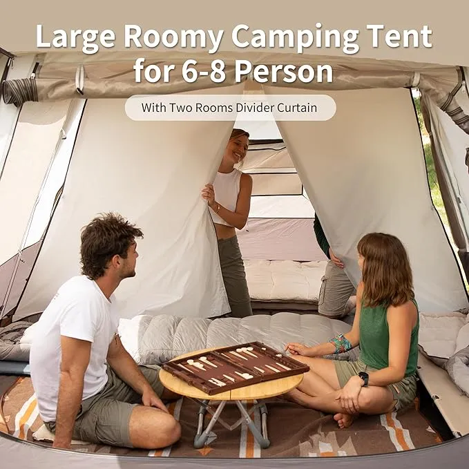 Naturehike Cape 6 Person 8 Person Camping Tent, 60S Easy Setup Instant Tent Pop up Tent, Waterproof Large Tall 6/8 Person Tents for Camping, Car Camping