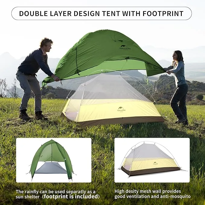 Naturehike Cloud-Up 1 Person Tent Lightweight Backpacking Tent for One Man, Waterproof Ultralight Single Person Tent, Double Layer One Person Tent for Camping Hiking Backpacking