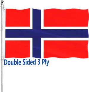 Norway Flag 3x5 Foot Double Sided Norwegian Flag for Outdoor Car Wall Heavy Duty 3 Ply 210D Polyester Norwegian National Flag Banner with Durable Canvas Header and 2 Brass Grommets