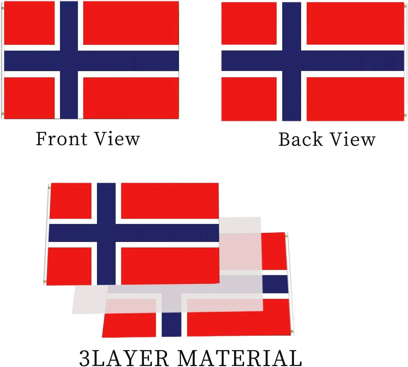 Norway Flag 3x5 Foot Double Sided Norwegian Flag for Outdoor Car Wall Heavy Duty 3 Ply 210D Polyester Norwegian National Flag Banner with Durable Canvas Header and 2 Brass Grommets