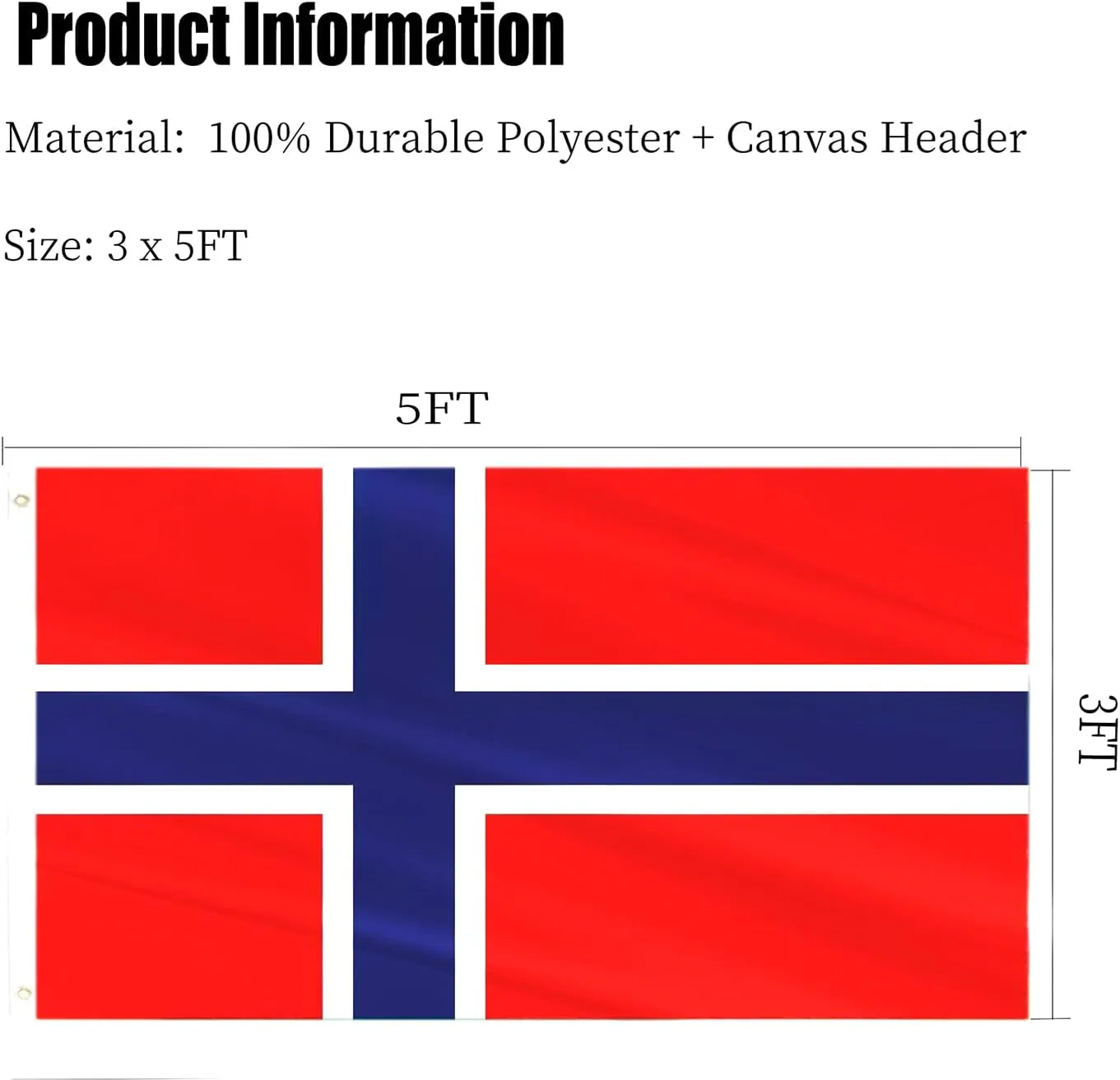 Norway Flag 3x5 Foot Double Sided Norwegian Flag for Outdoor Car Wall Heavy Duty 3 Ply 210D Polyester Norwegian National Flag Banner with Durable Canvas Header and 2 Brass Grommets