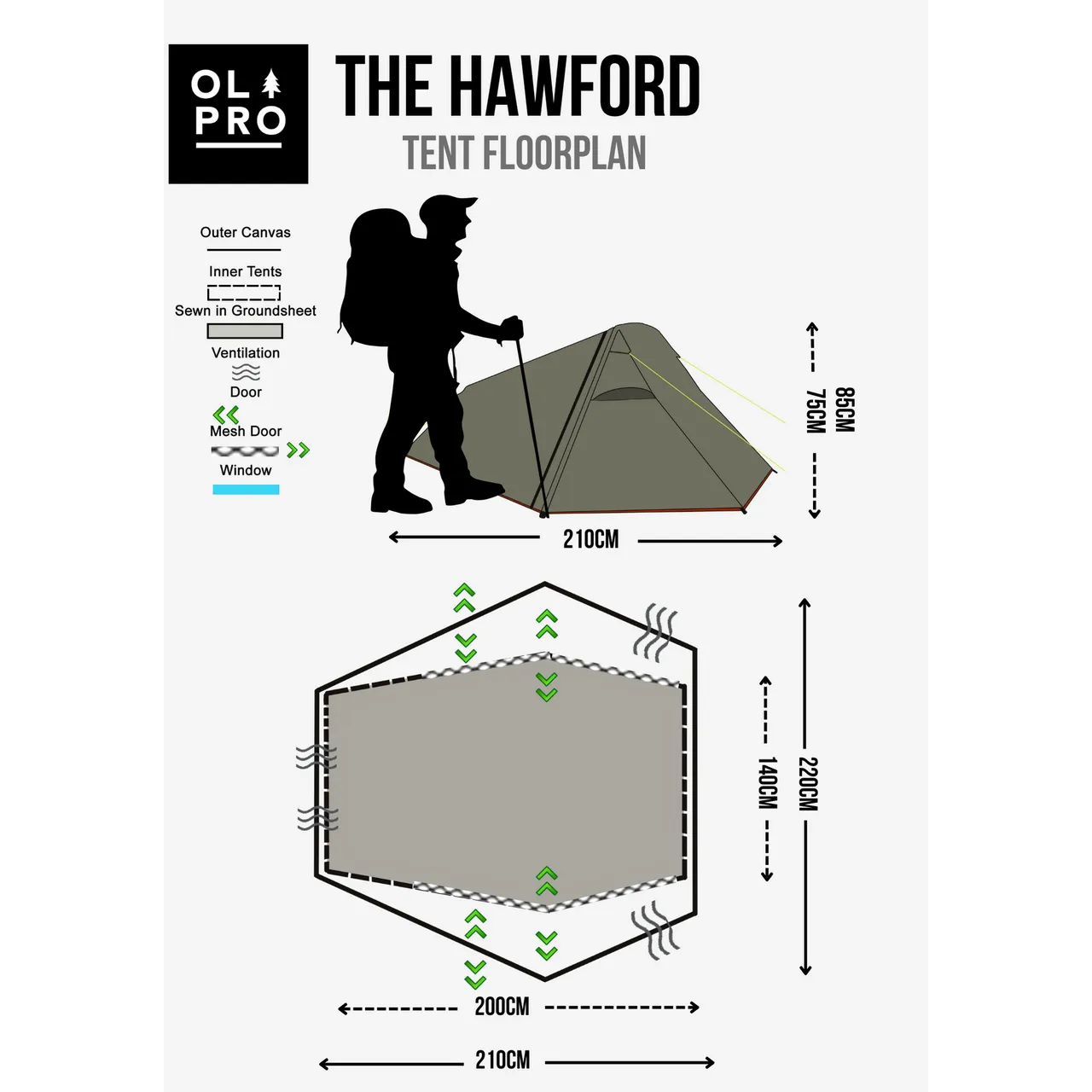 Olpro Hawford Lightweight Poled 2 Person Tent