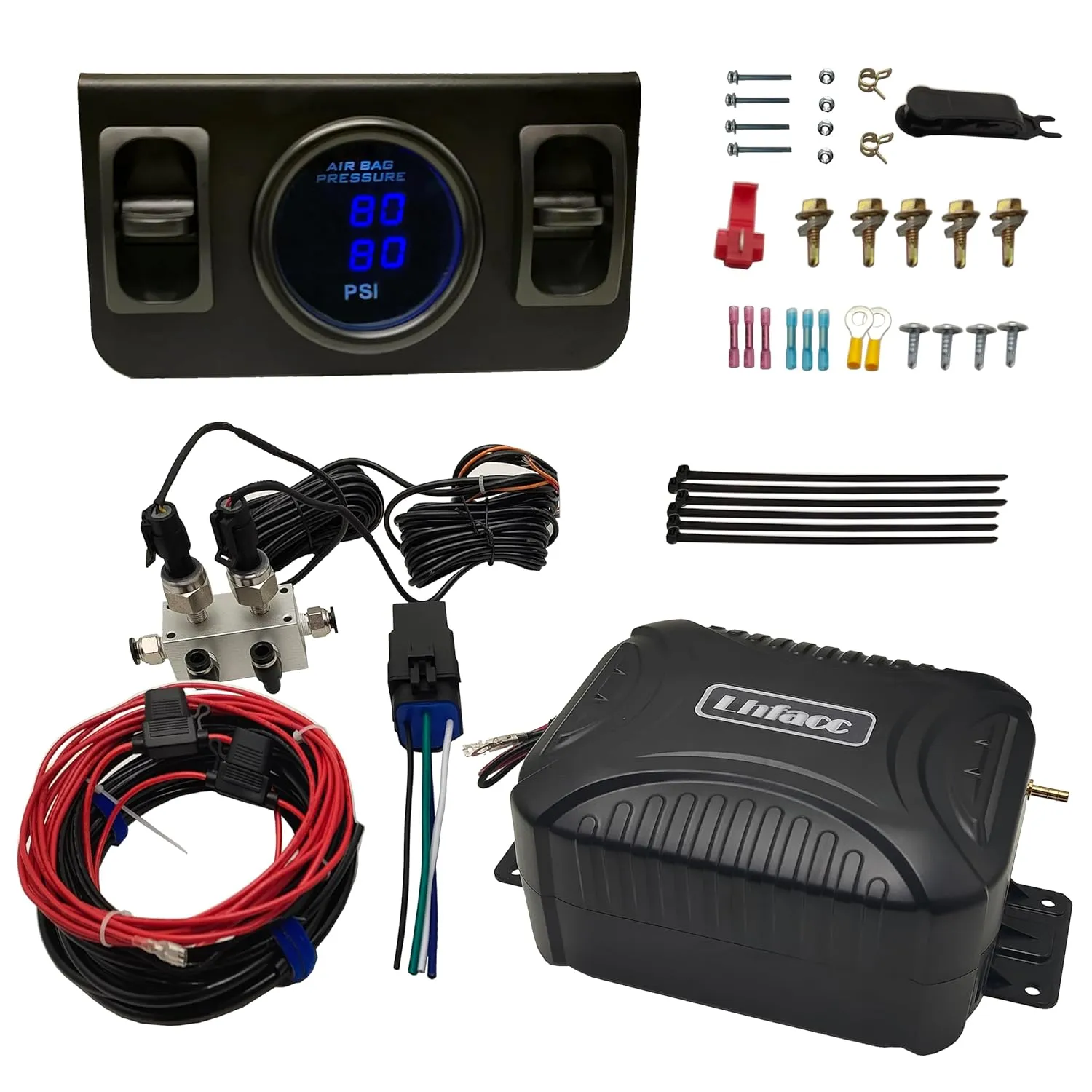 On Board Air Compressor System Air Pump System with Digital Dual Path Air Gauge Paddle Valve Gauge Air Line T Fittings for Trucks Vans