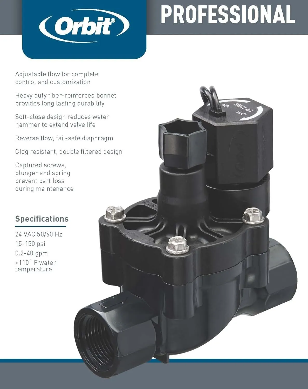 Orbit Pro 3/4" FPT L-Series Automatic Inline Sprinkler Valve with Flow Control - 57290