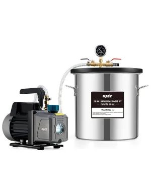 Orion Motor Tech 5 Gal Vacuum Chamber with Pump Kit, 3.5 cfm Vacuum Pump and Chamber Kit with Tempered Glass Lid 5 ft Hose, Vacuum Degassing Chamber Kit for Stabilizing Wood Degassing Silicone Resin