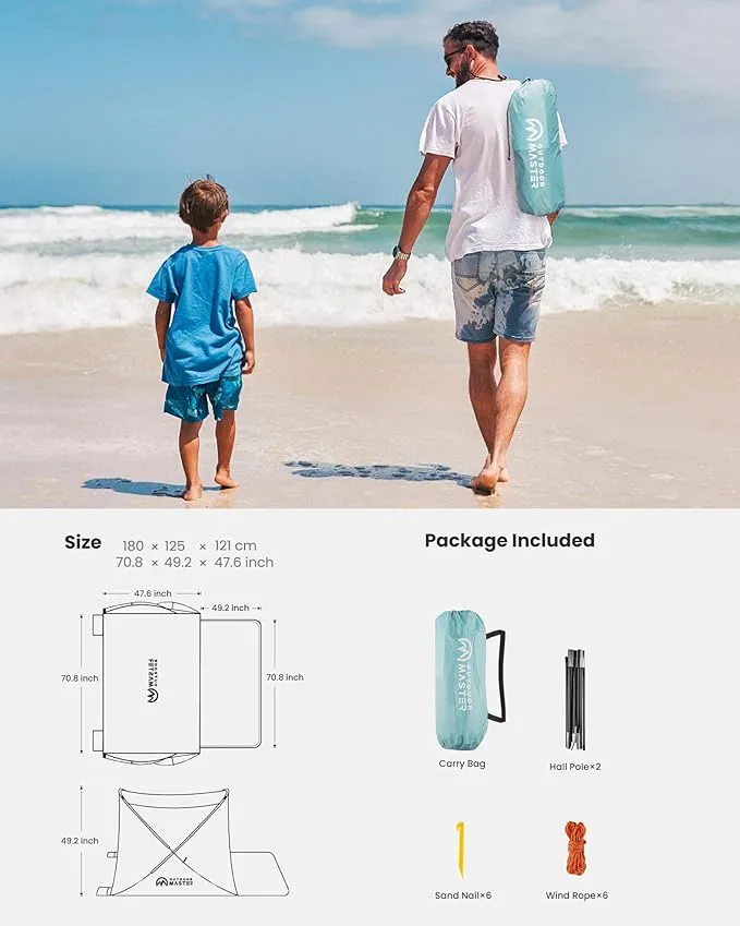 OutdoorMaster Beach Tent for 3-4 Person - Easy Setup and Portable Beach Shade Sun Shelter Canopy with UPF 50  UV Protection Removable Skylight Family Size
