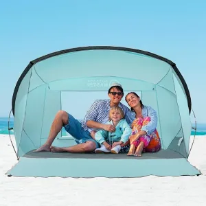 OutdoorMaster Beach Tent for 3-4 Person - Easy Setup and Portable Beach Shade Sun Shelter Canopy with UPF 50  UV Protection Removable Skylight Family Size
