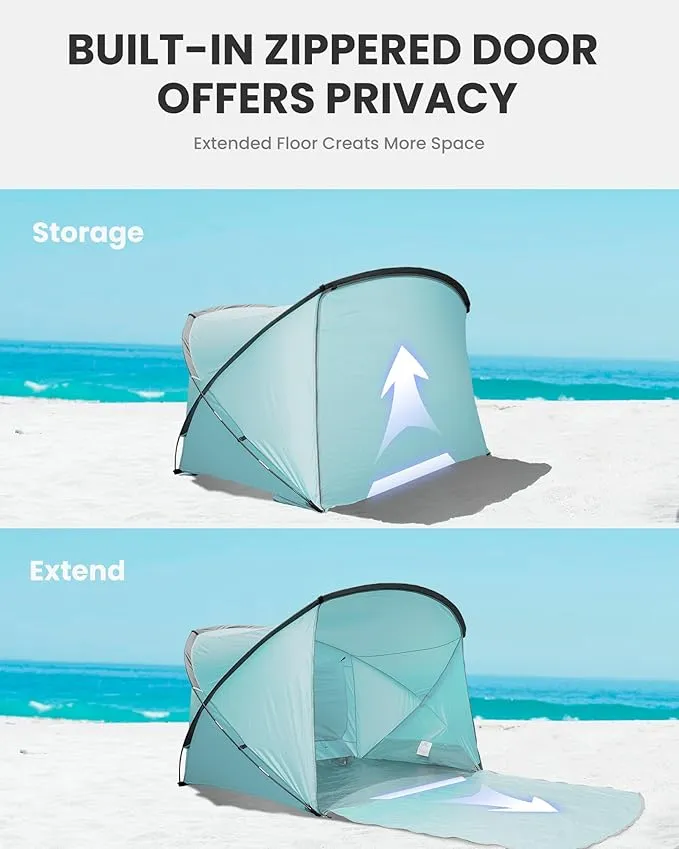 OutdoorMaster Beach Tent for 3-4 Person - Easy Setup and Portable Beach Shade Sun Shelter Canopy with UPF 50  UV Protection Removable Skylight Family Size
