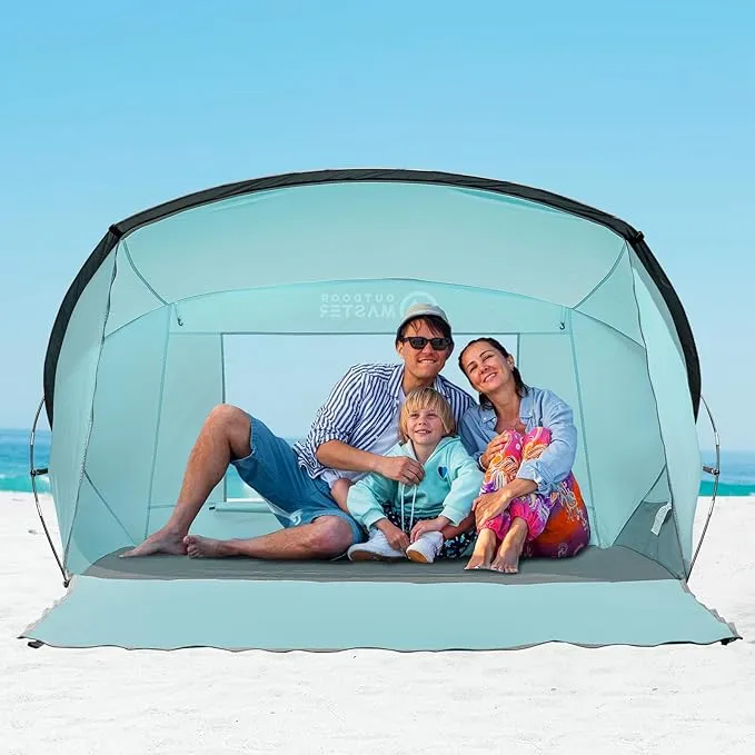 OutdoorMaster Beach Tent for 3-4 Person - Easy Setup and Portable Beach Shade Sun Shelter Canopy with UPF 50  UV Protection Removable Skylight Family Size