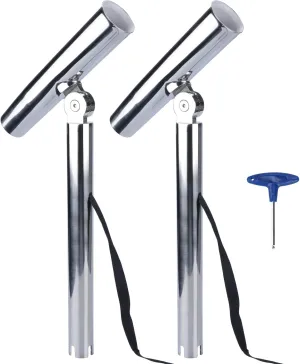 Outrigger Fishing Rod Holders, 2Pcs Stainless Steel Outrigger Rod Holders Adjustable Pole Holder with Safety Strap & Quick-Release Clip for Pontoon Boats, Yachts, Fishing