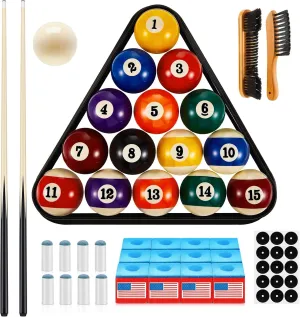 Outus 42 Pcs Pool Table Billiards Accessories Kit Pool Billiard Ball Set for Kids Include 2 Pcs 36" Billiard Cue Sticks 16 Balls with Triangle and Diamond Ball Holder Cue Chalks Pool Cue Tip and Brush