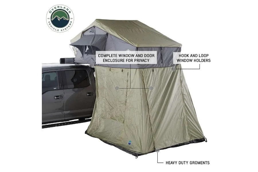 Overland Vehicle Systems Roof Top Tent Annex for Nomadic 4 Extended Roof Top Tent, Green Base With Black Floor & Travel Cover