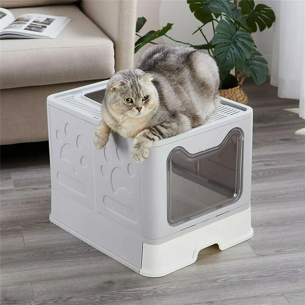 P&P Large Foldable Sturdy Fully Enclosed Hooded Cat Litter Box Kitty Toilet Tray Set