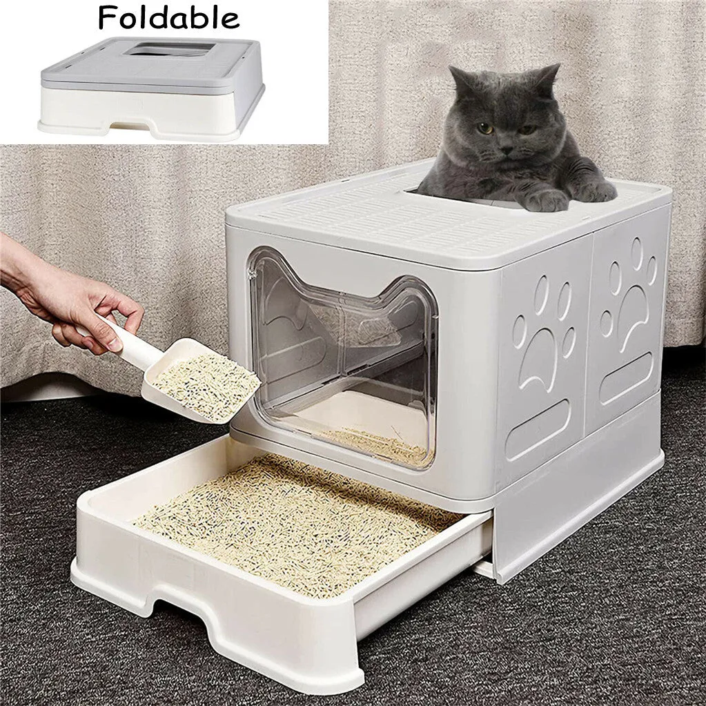 P&P Large Foldable Sturdy Fully Enclosed Hooded Cat Litter Box Kitty Toilet Tray Set