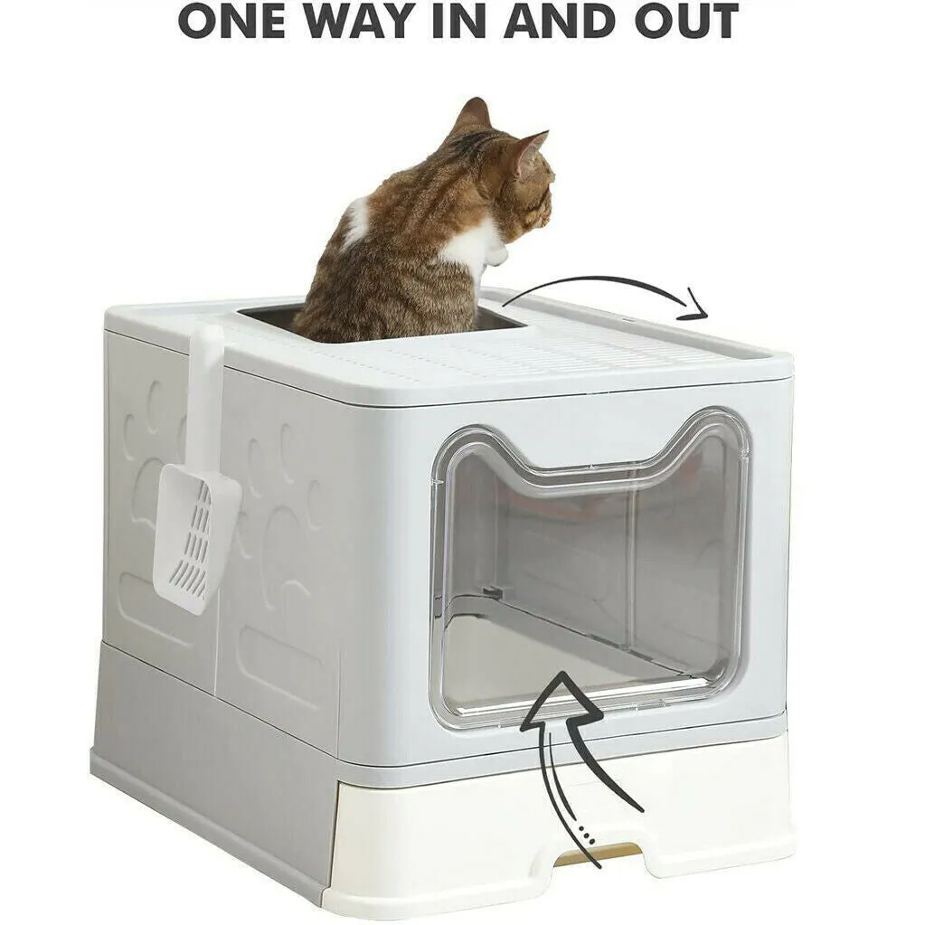 P&P Large Foldable Sturdy Fully Enclosed Hooded Cat Litter Box Kitty Toilet Tray Set