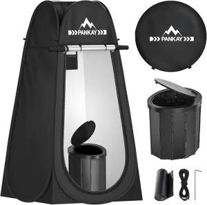 Pankay Camping Toilet with Pop up Privacy Tent, X Large Portable Toilet Potty for Adults, Outdoor Camping Shower Tents Changing Room, Instant Pop Up, Washable Foldable Camp Toilet Kit with Carry Bag