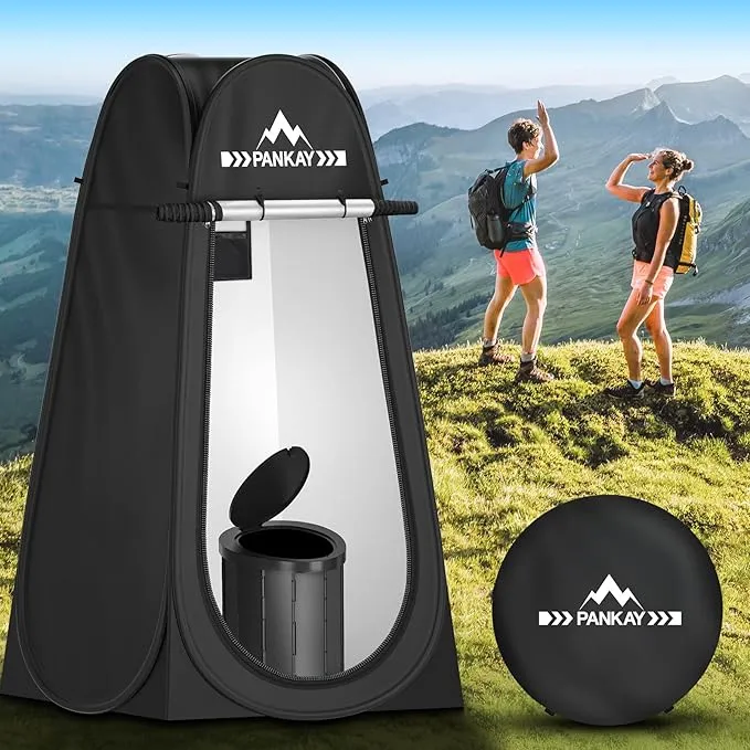 Pankay Camping Toilet with Pop up Privacy Tent, X Large Portable Toilet Potty for Adults, Outdoor Camping Shower Tents Changing Room, Instant Pop Up, Washable Foldable Camp Toilet Kit with Carry Bag