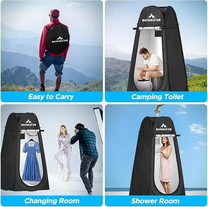 Pankay Camping Toilet with Pop up Privacy Tent, X Large Portable Toilet Potty for Adults, Outdoor Camping Shower Tents Changing Room, Instant Pop Up, Washable Foldable Camp Toilet Kit with Carry Bag