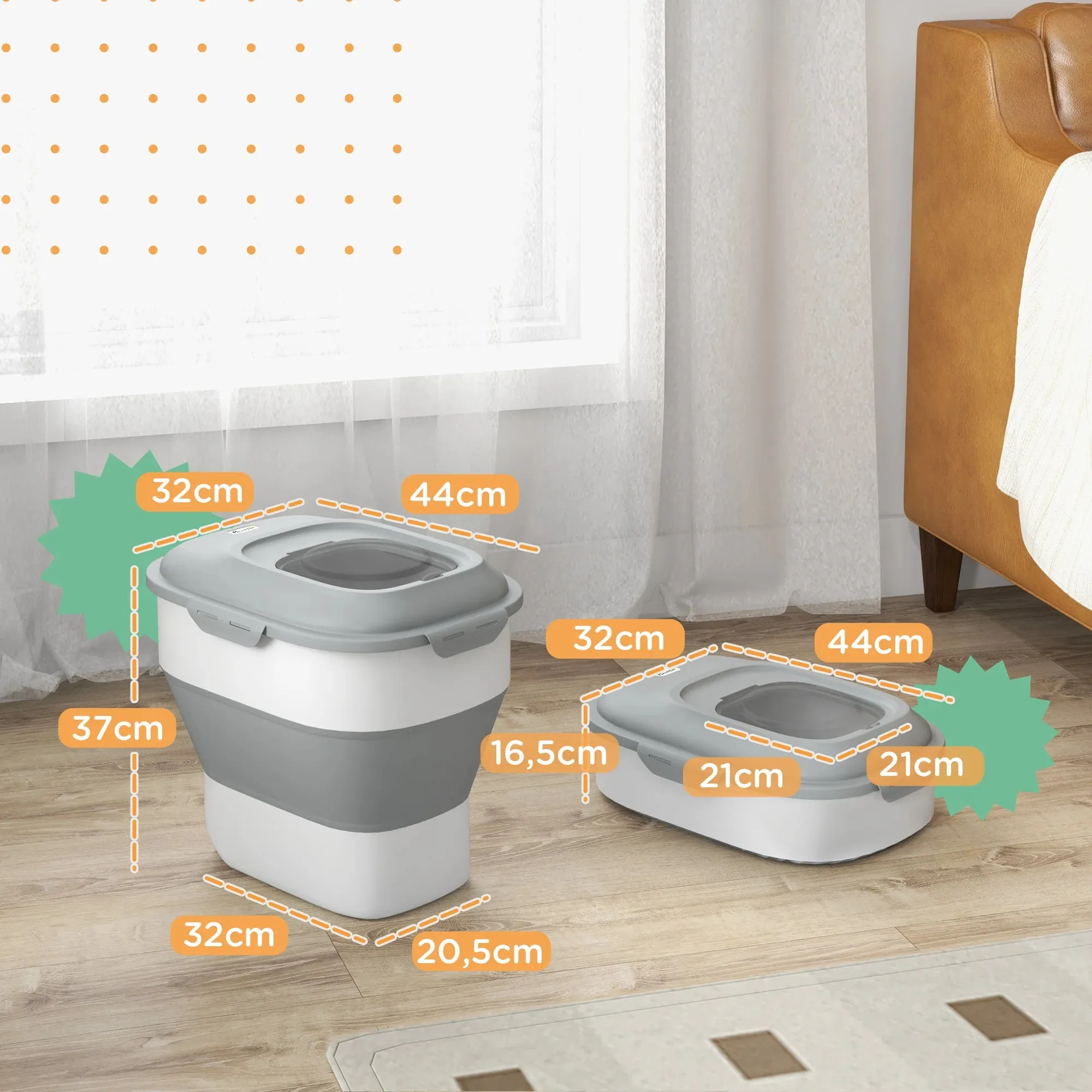 PawHut folding 25L feed container with Cup Measuring Folding Bowl