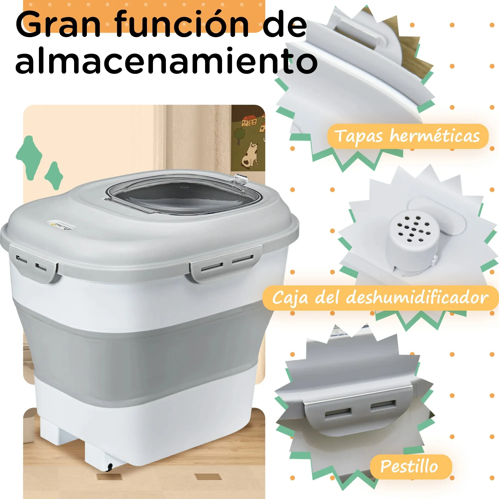 PawHut folding 25L feed container with Cup Measuring Folding Bowl