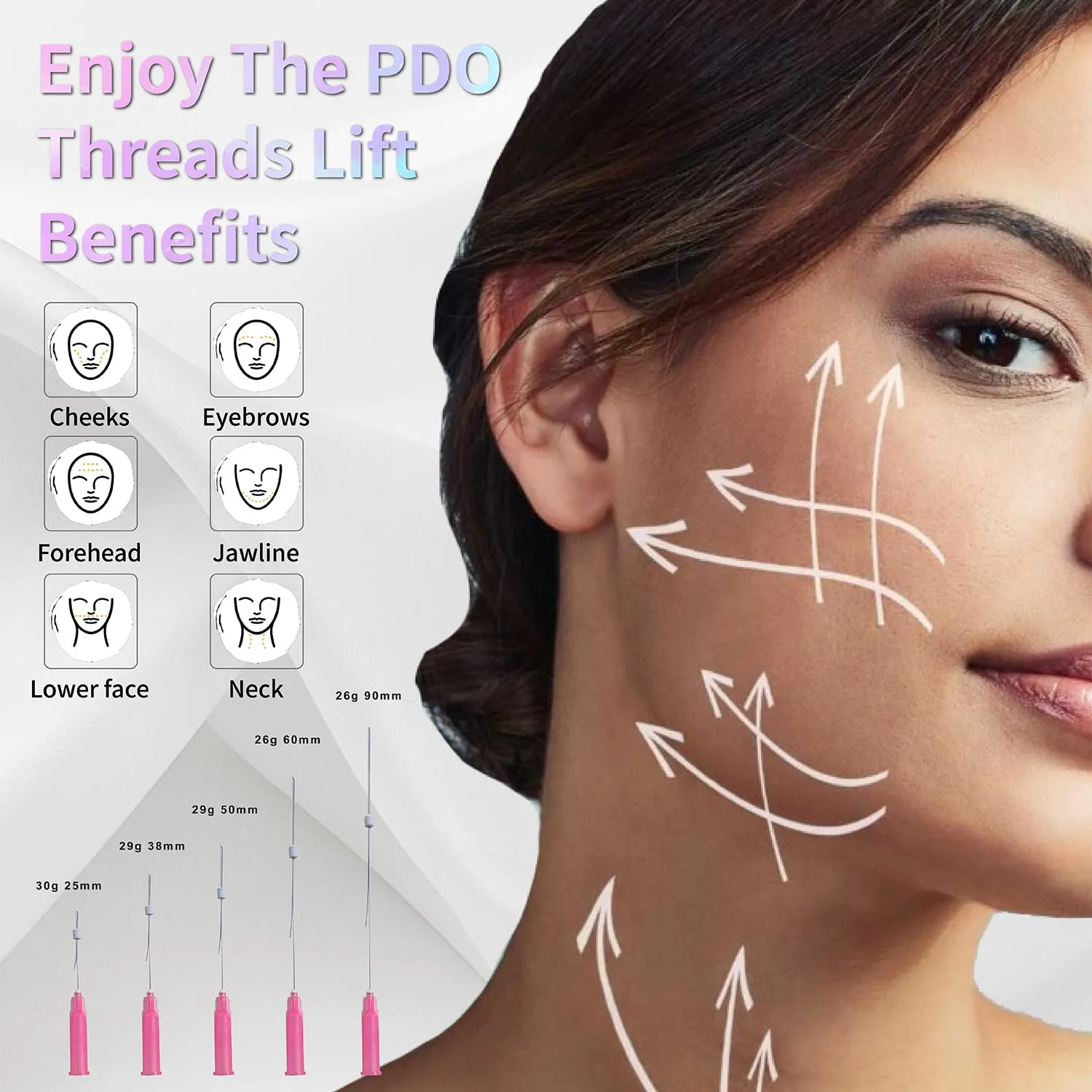 Pdo Threads Lift 27G50mm, Pdo Threads for Face Lift, Pdo Mono Threads for Whole Body Lifting Collagen Threads for Wrinkles 20PCS Thread Face Lift