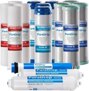 PDR-F15-50 Standard 5-Stage Replacement Cartridge for 50 GPD Reverse Osmosis Water Filter System 2-Year Replacement Filter Pack,15 Counts, 12x15x15