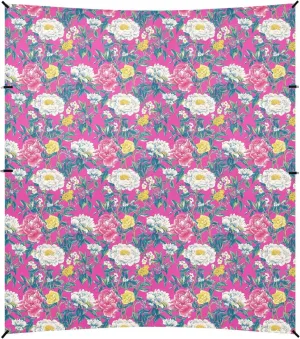 Peach Flowers Japanese Style Foldable Beach Cabana UPF50  Protection Easy Setup Sun Shade with Sandbags & Sand Shovel for Camping, Picnics, Backyard